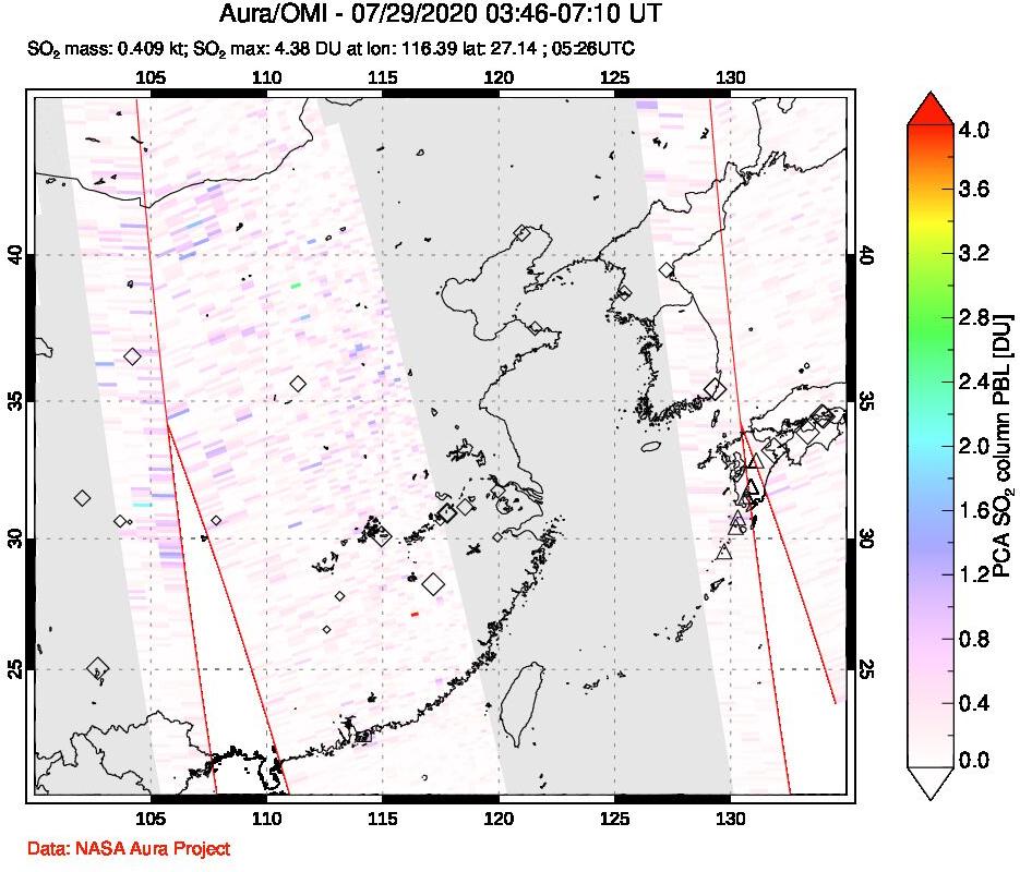 A sulfur dioxide image over Eastern China on Jul 29, 2020.