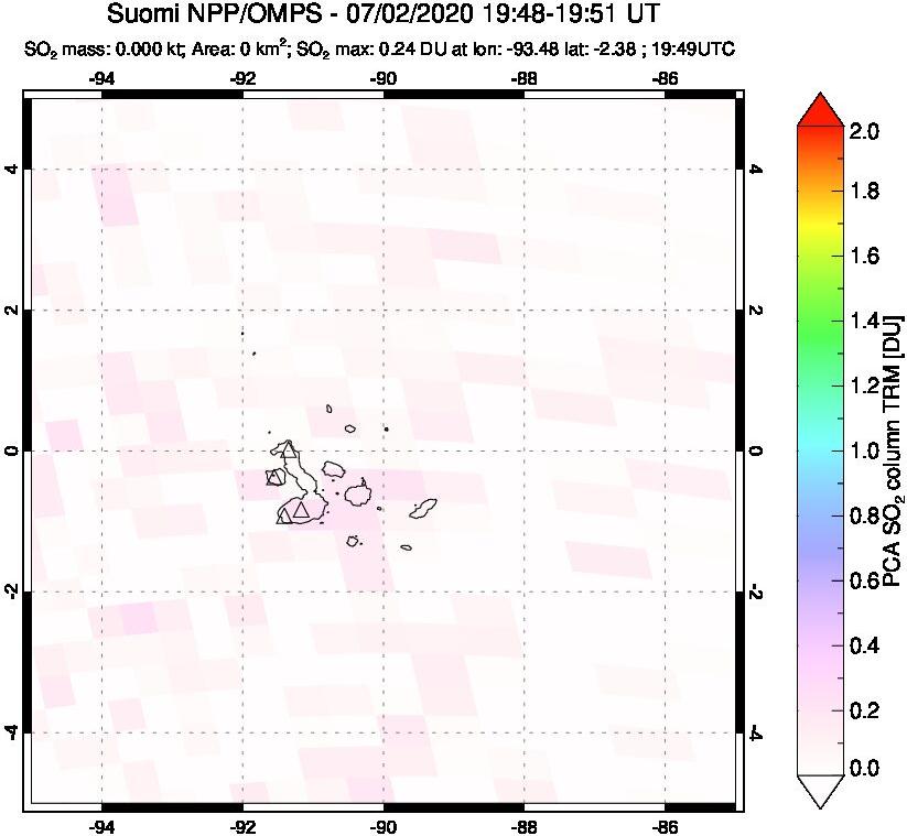 A sulfur dioxide image over Galápagos Islands on Jul 02, 2020.