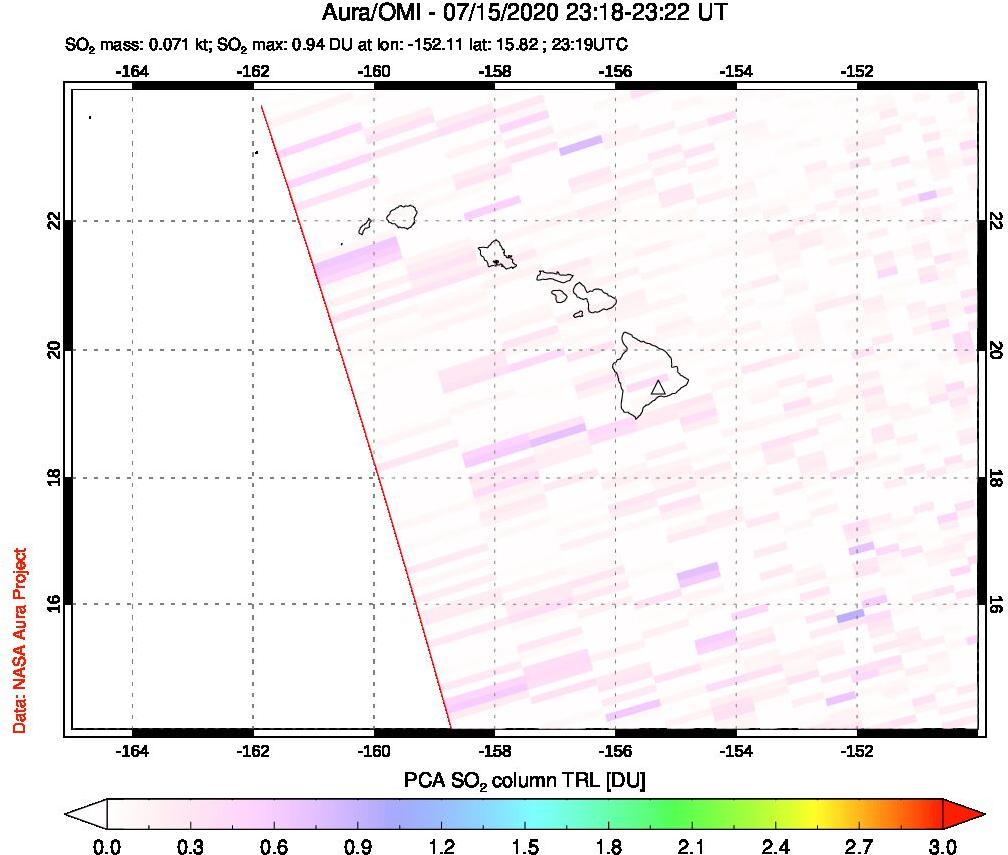 A sulfur dioxide image over Hawaii, USA on Jul 15, 2020.