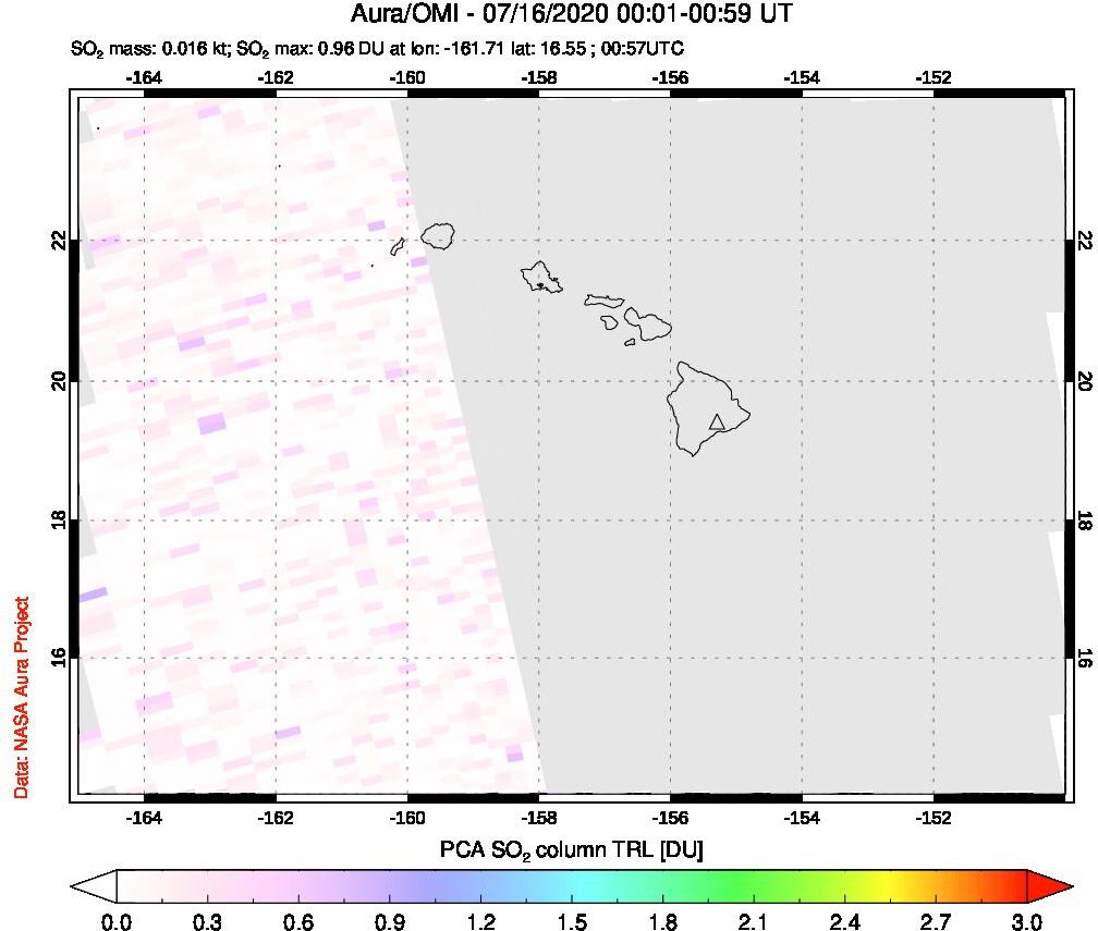 A sulfur dioxide image over Hawaii, USA on Jul 16, 2020.