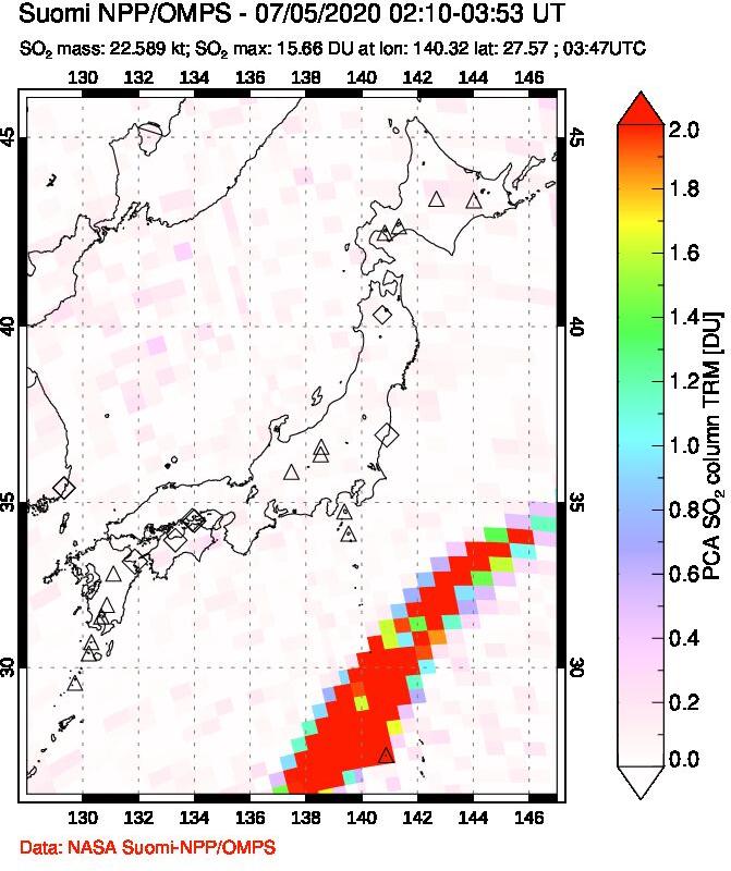 A sulfur dioxide image over Japan on Jul 05, 2020.