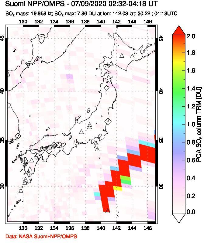 A sulfur dioxide image over Japan on Jul 09, 2020.