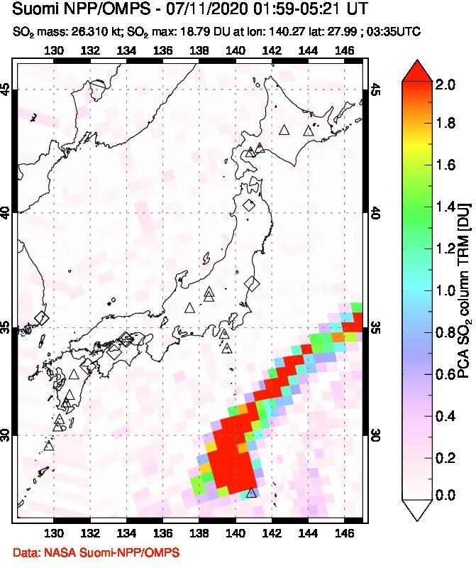 A sulfur dioxide image over Japan on Jul 11, 2020.