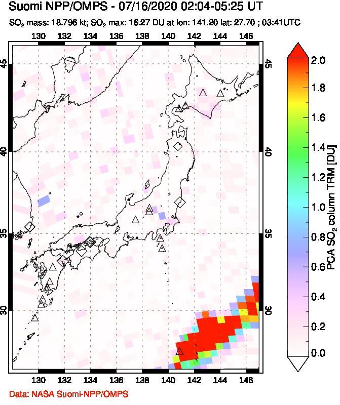 A sulfur dioxide image over Japan on Jul 16, 2020.