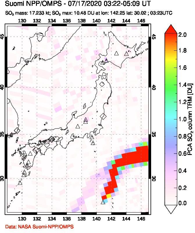 A sulfur dioxide image over Japan on Jul 17, 2020.