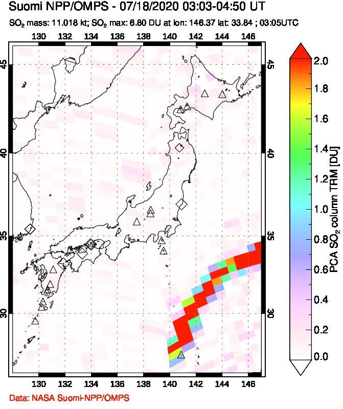 A sulfur dioxide image over Japan on Jul 18, 2020.