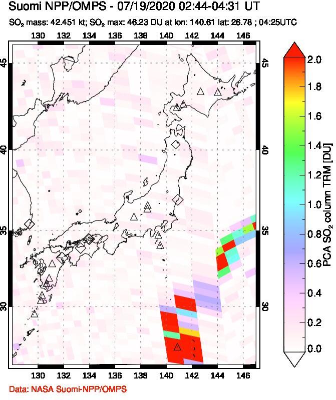 A sulfur dioxide image over Japan on Jul 19, 2020.