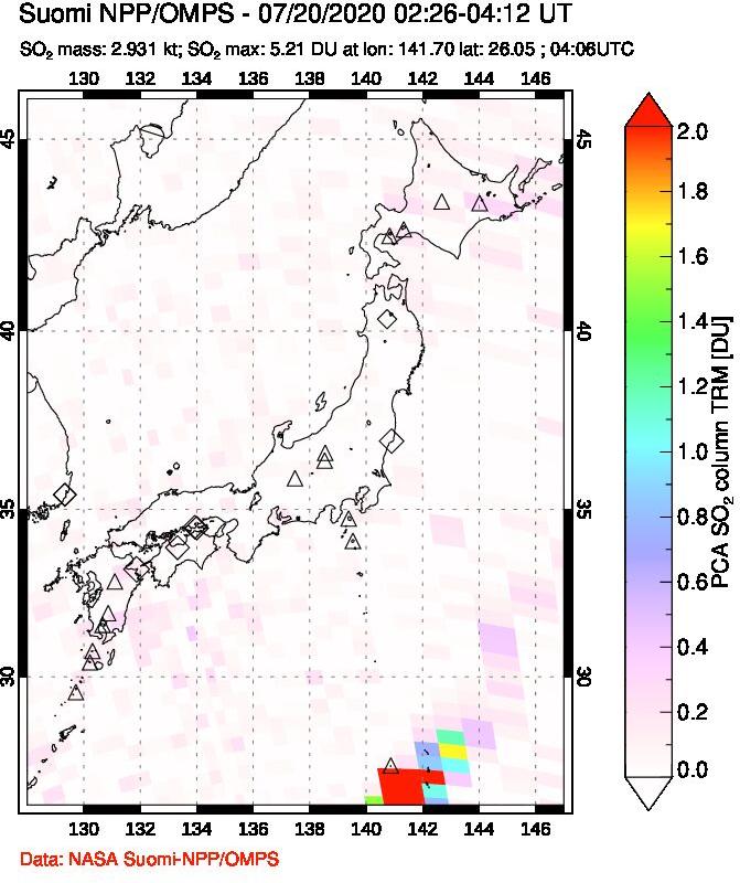 A sulfur dioxide image over Japan on Jul 20, 2020.