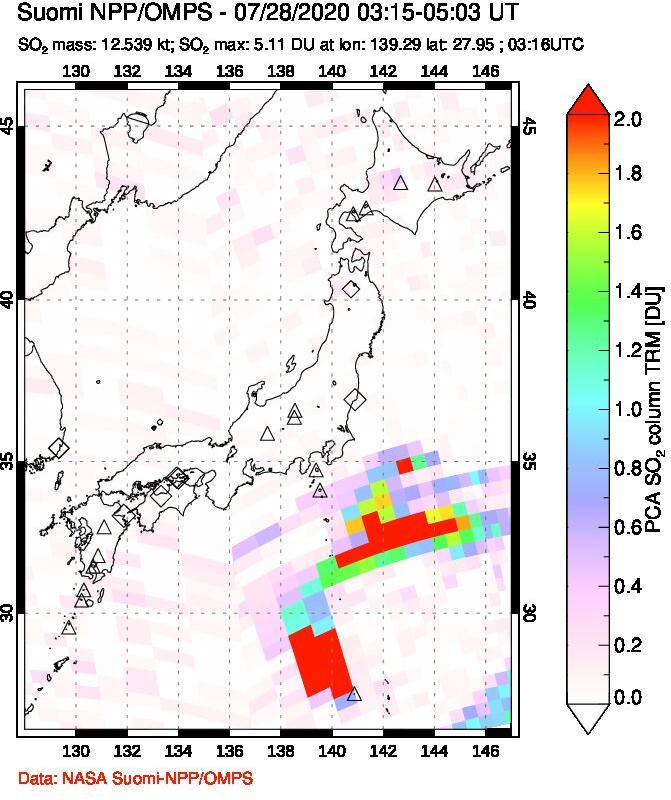A sulfur dioxide image over Japan on Jul 28, 2020.