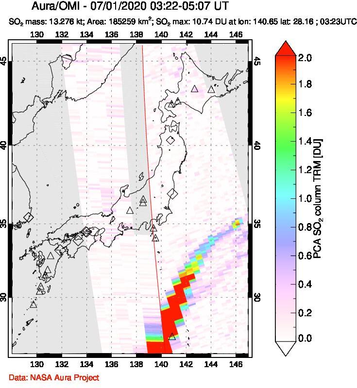 A sulfur dioxide image over Japan on Jul 01, 2020.