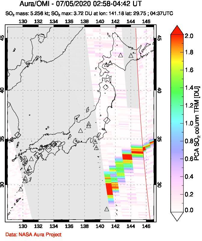 A sulfur dioxide image over Japan on Jul 05, 2020.