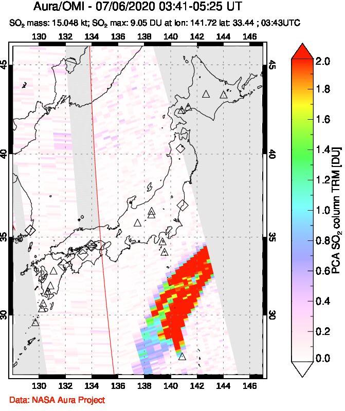 A sulfur dioxide image over Japan on Jul 06, 2020.