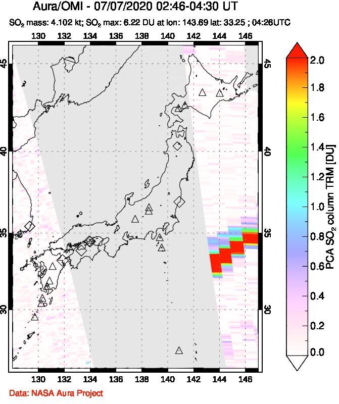 A sulfur dioxide image over Japan on Jul 07, 2020.