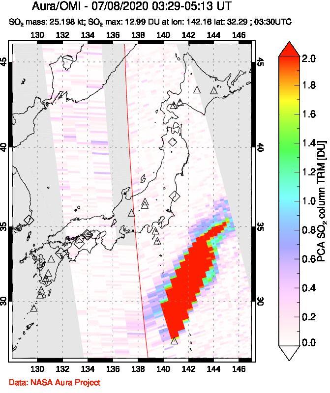 A sulfur dioxide image over Japan on Jul 08, 2020.