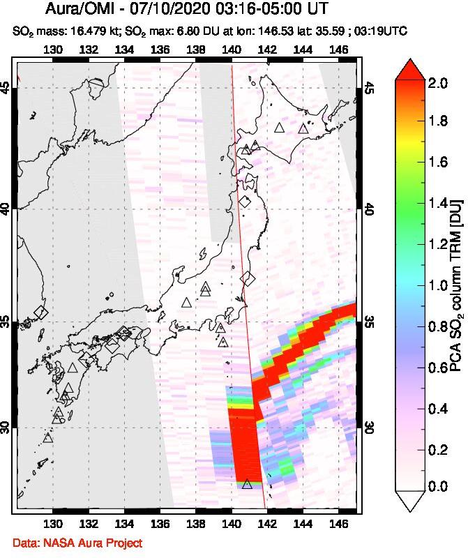 A sulfur dioxide image over Japan on Jul 10, 2020.