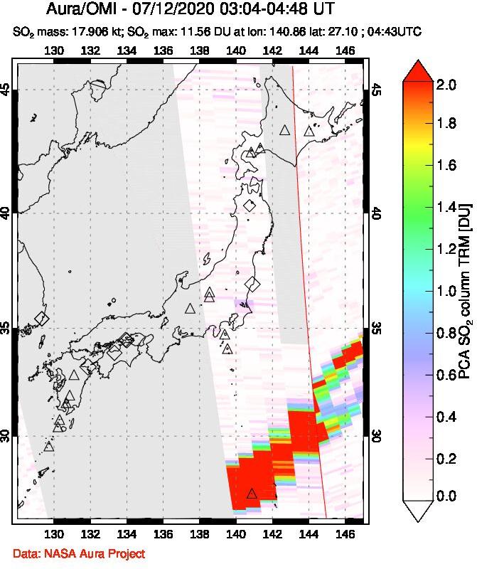 A sulfur dioxide image over Japan on Jul 12, 2020.