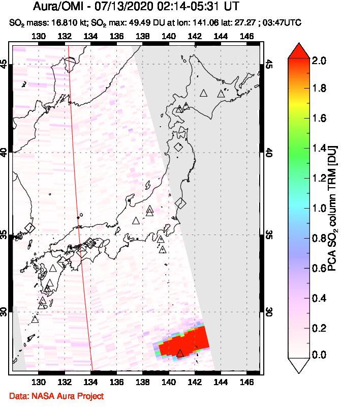 A sulfur dioxide image over Japan on Jul 13, 2020.