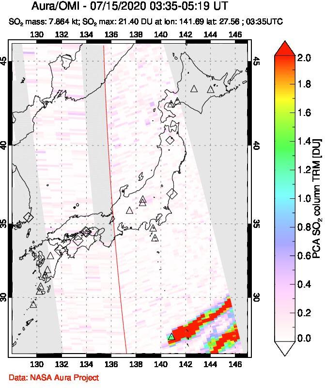 A sulfur dioxide image over Japan on Jul 15, 2020.