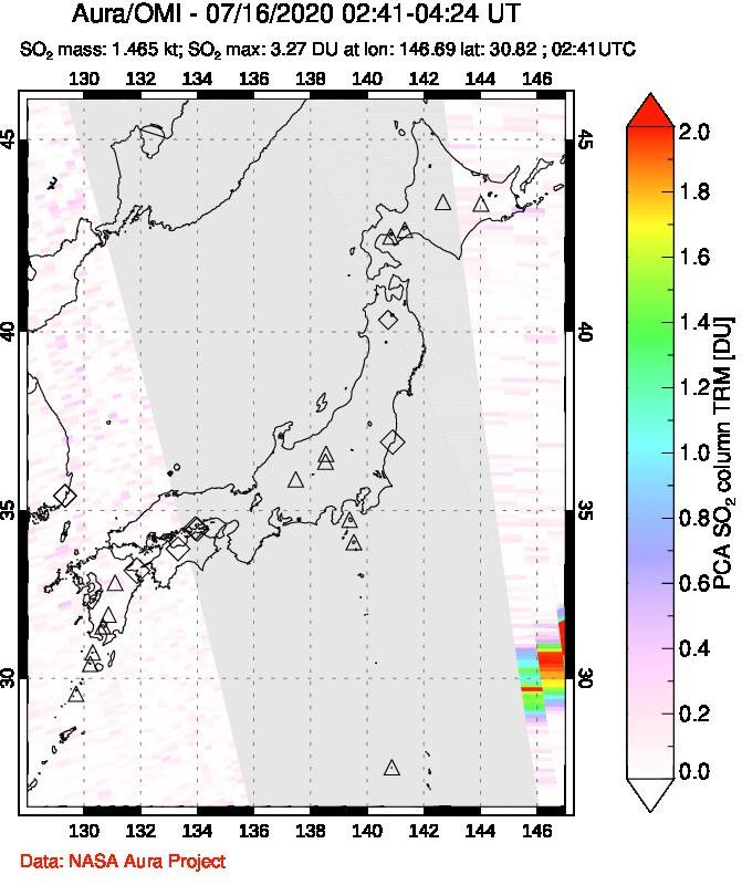 A sulfur dioxide image over Japan on Jul 16, 2020.