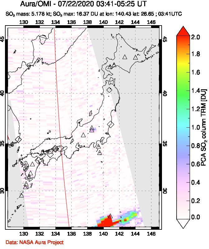 A sulfur dioxide image over Japan on Jul 22, 2020.