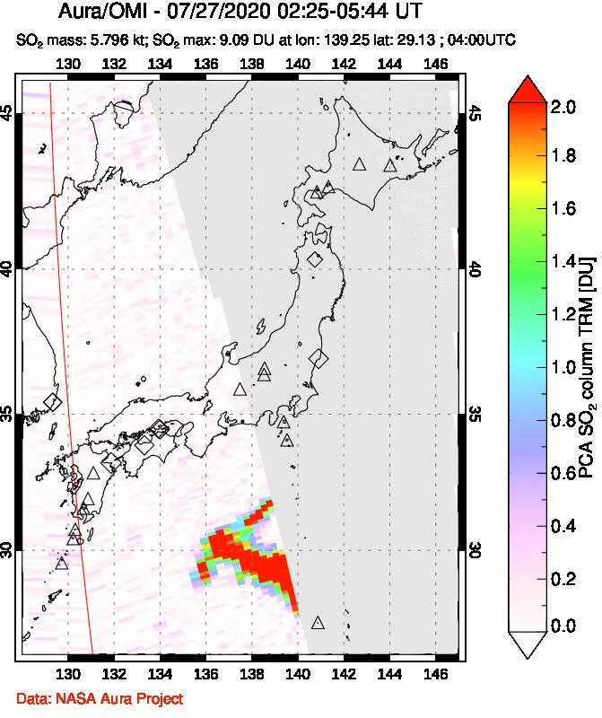 A sulfur dioxide image over Japan on Jul 27, 2020.