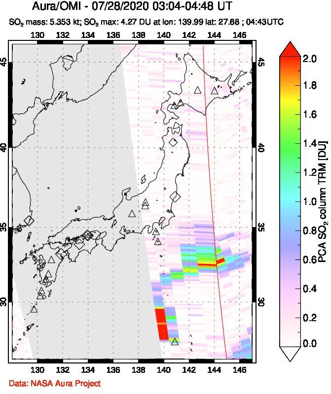 A sulfur dioxide image over Japan on Jul 28, 2020.