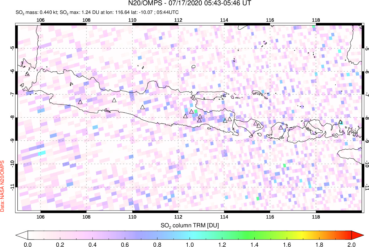 A sulfur dioxide image over Java, Indonesia on Jul 17, 2020.