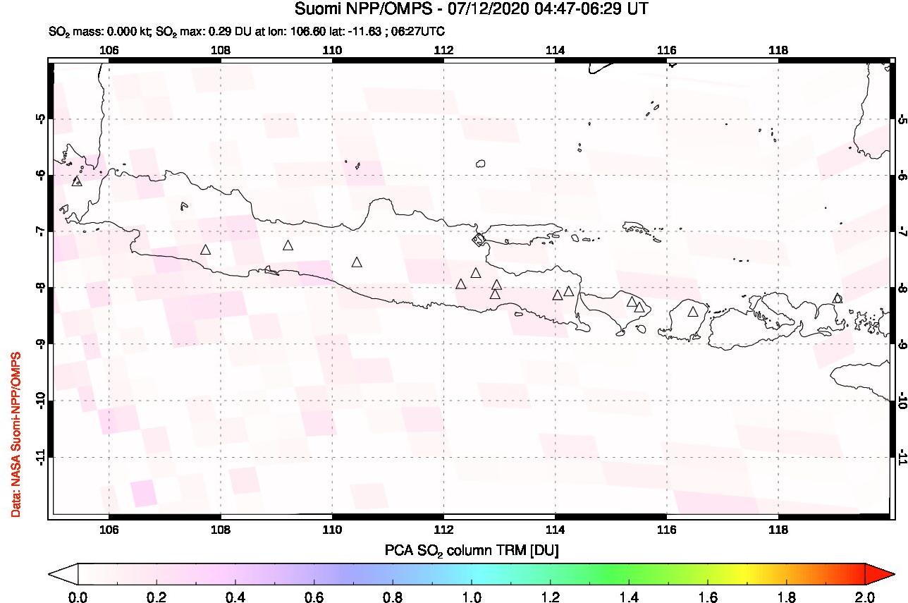 A sulfur dioxide image over Java, Indonesia on Jul 12, 2020.
