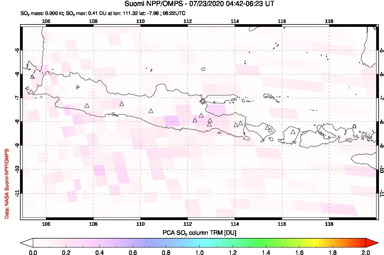 A sulfur dioxide image over Java, Indonesia on Jul 23, 2020.