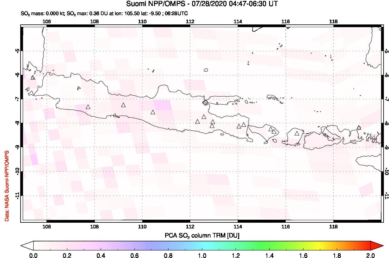 A sulfur dioxide image over Java, Indonesia on Jul 28, 2020.