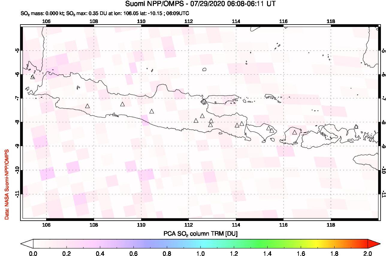 A sulfur dioxide image over Java, Indonesia on Jul 29, 2020.