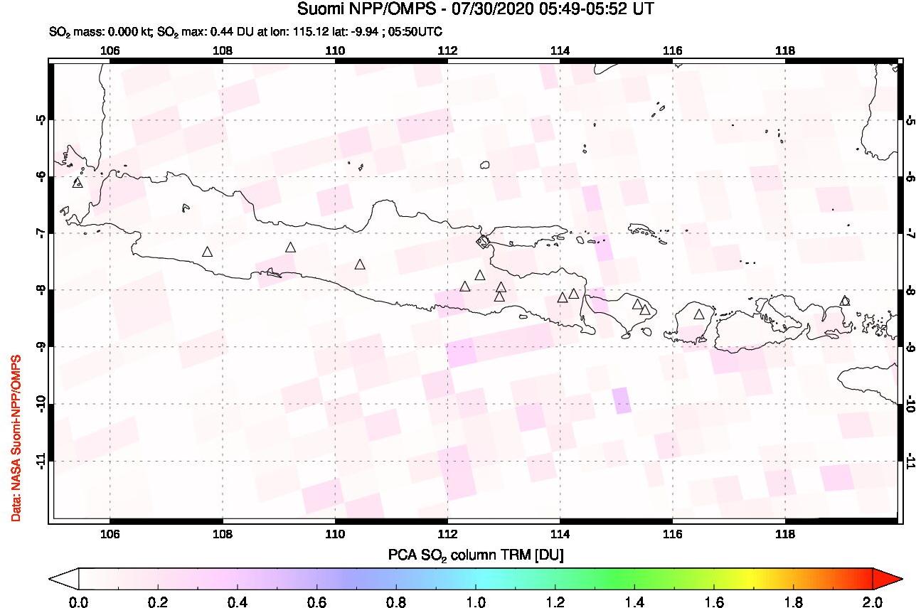 A sulfur dioxide image over Java, Indonesia on Jul 30, 2020.
