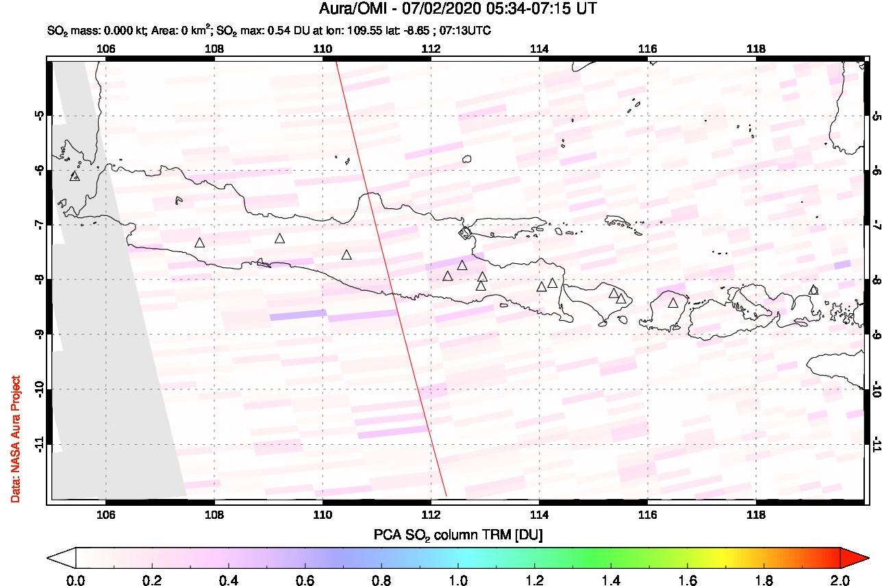 A sulfur dioxide image over Java, Indonesia on Jul 02, 2020.
