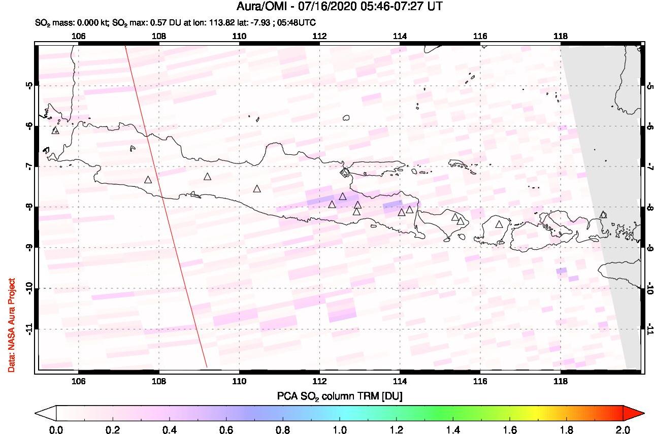 A sulfur dioxide image over Java, Indonesia on Jul 16, 2020.