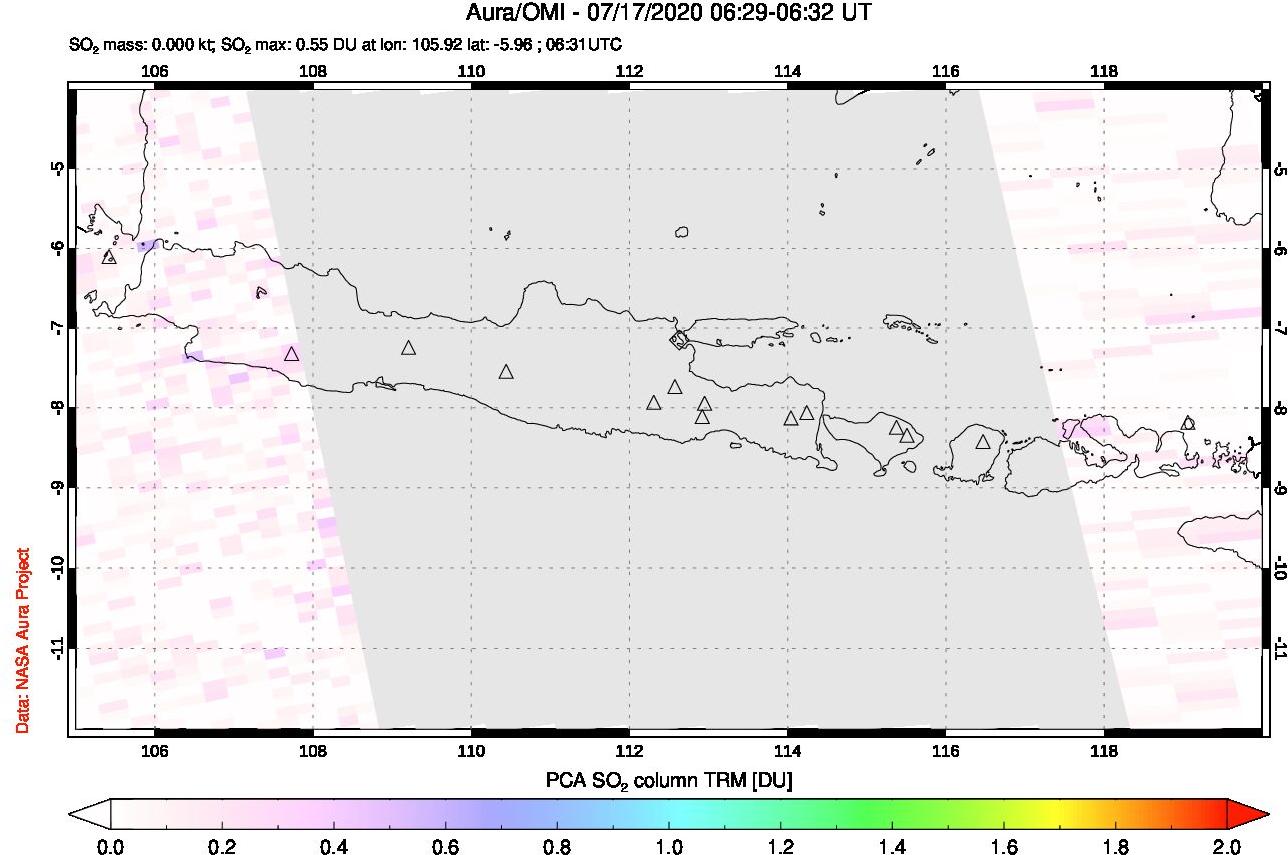 A sulfur dioxide image over Java, Indonesia on Jul 17, 2020.