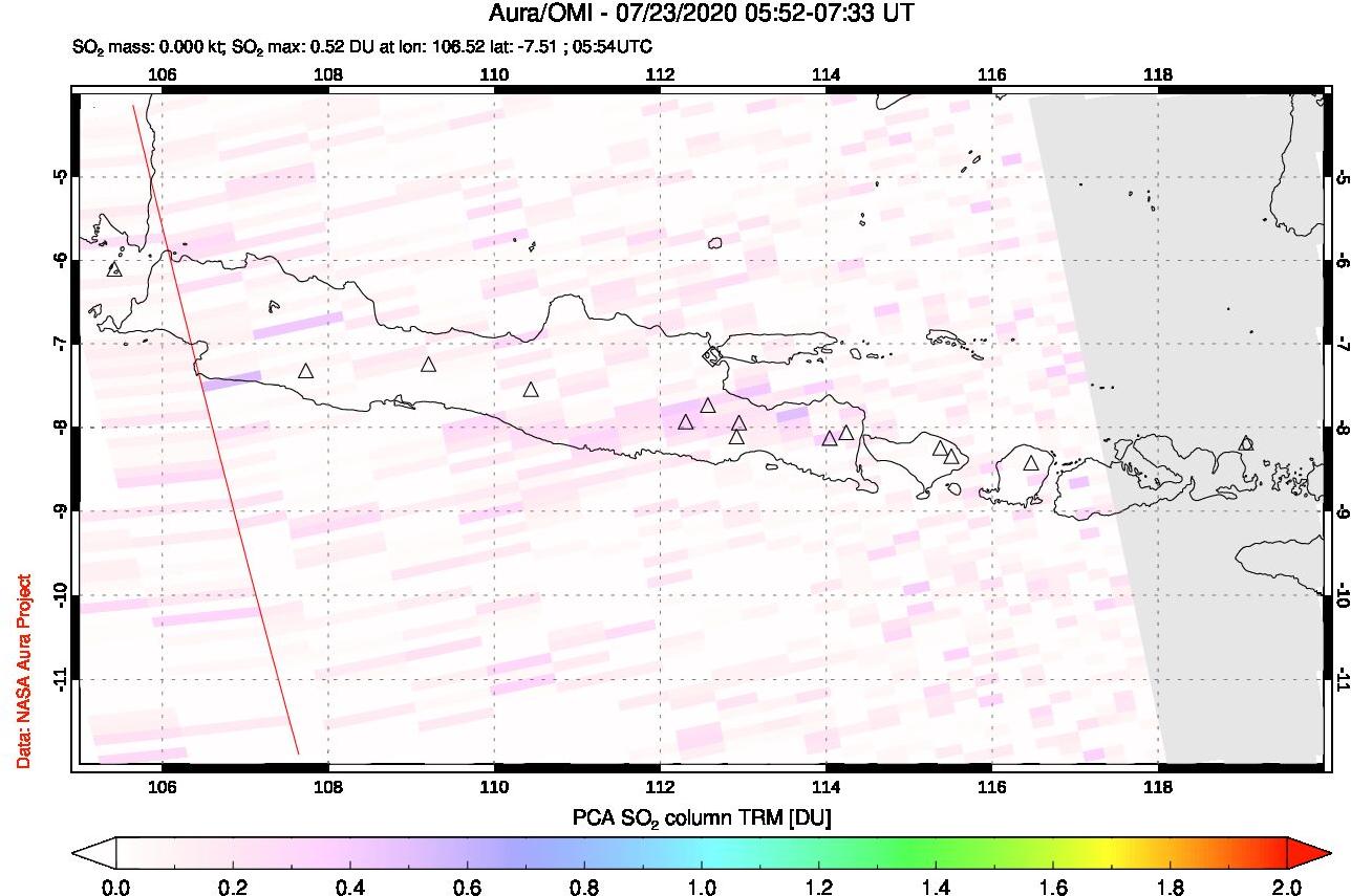A sulfur dioxide image over Java, Indonesia on Jul 23, 2020.