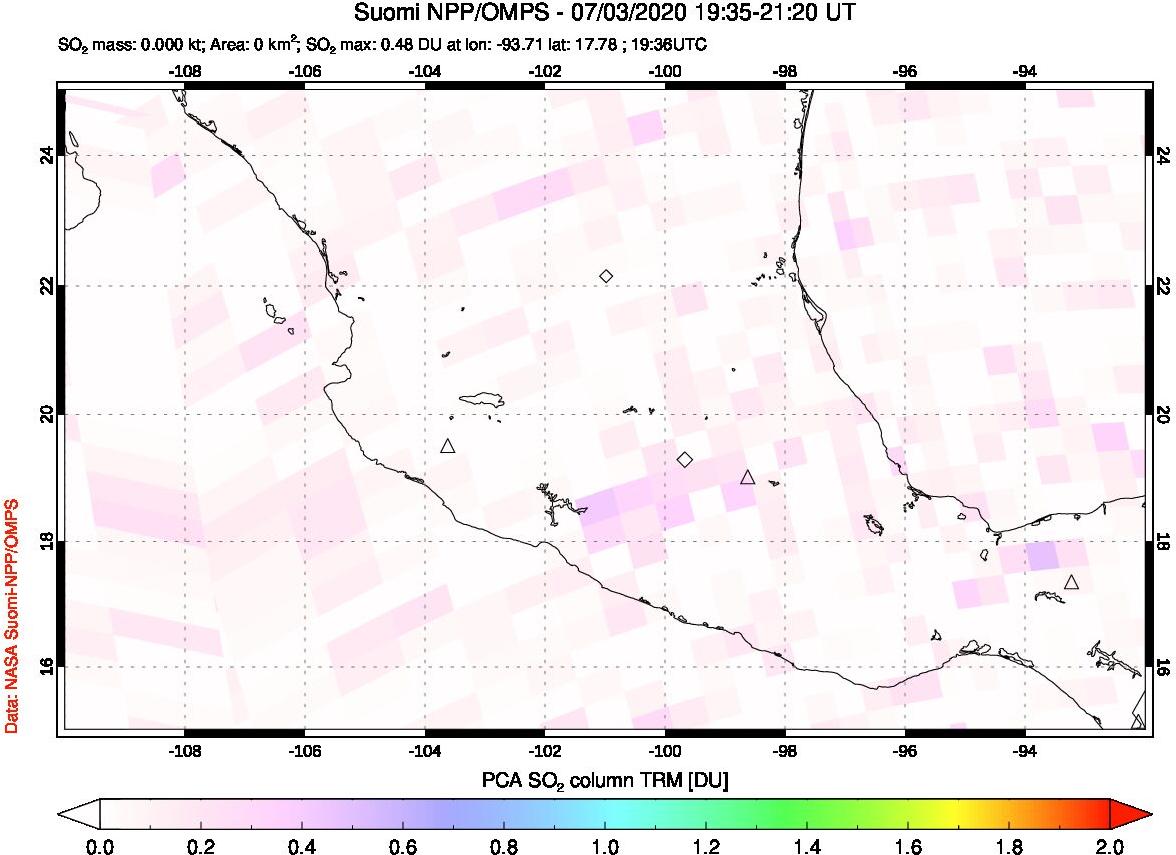 A sulfur dioxide image over Mexico on Jul 03, 2020.