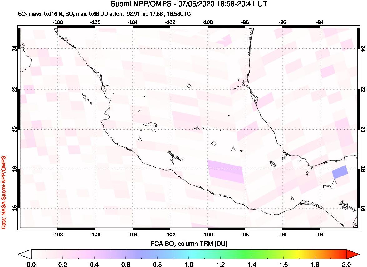 A sulfur dioxide image over Mexico on Jul 05, 2020.