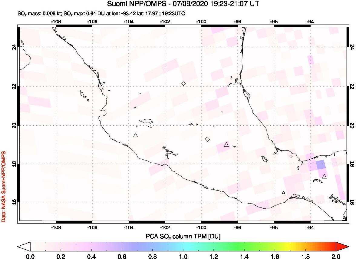 A sulfur dioxide image over Mexico on Jul 09, 2020.