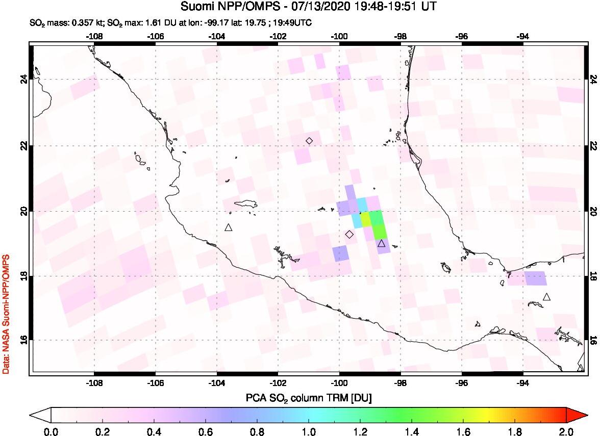 A sulfur dioxide image over Mexico on Jul 13, 2020.