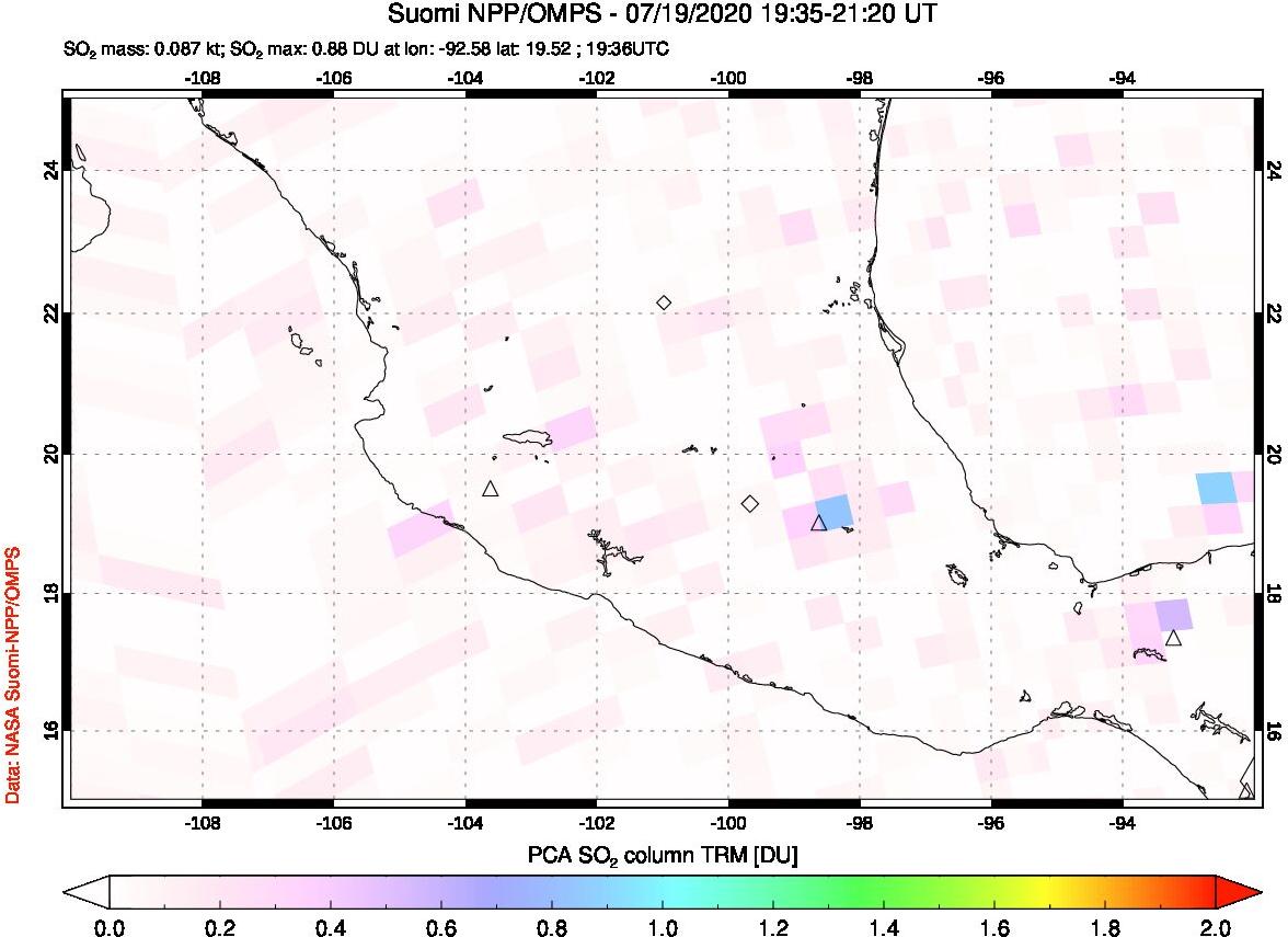 A sulfur dioxide image over Mexico on Jul 19, 2020.
