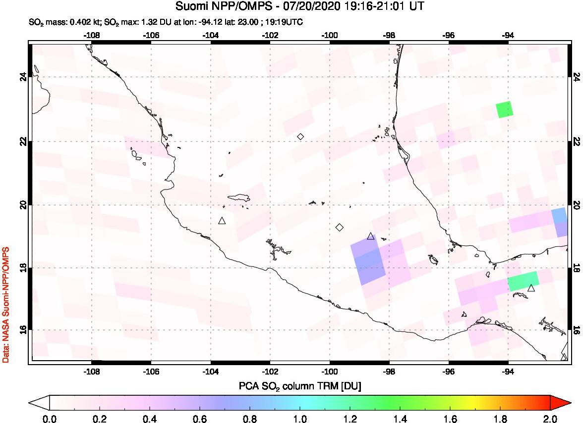 A sulfur dioxide image over Mexico on Jul 20, 2020.