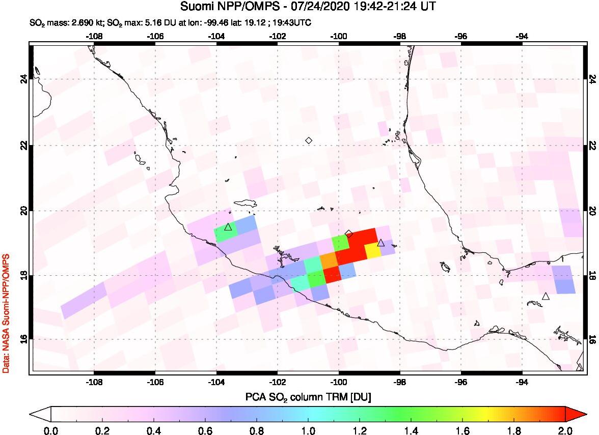 A sulfur dioxide image over Mexico on Jul 24, 2020.