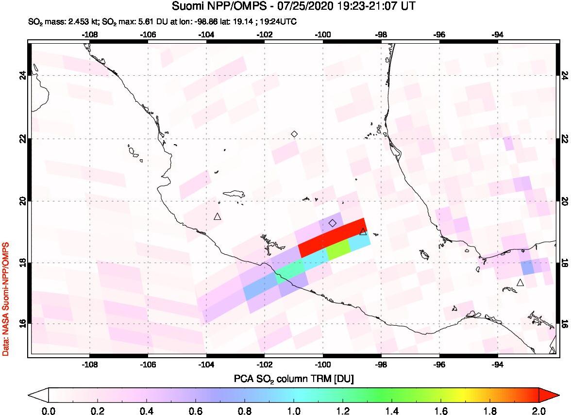 A sulfur dioxide image over Mexico on Jul 25, 2020.