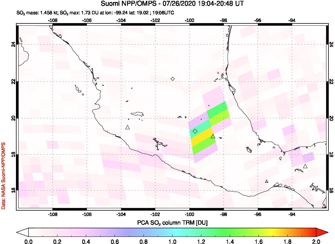 A sulfur dioxide image over Mexico on Jul 26, 2020.