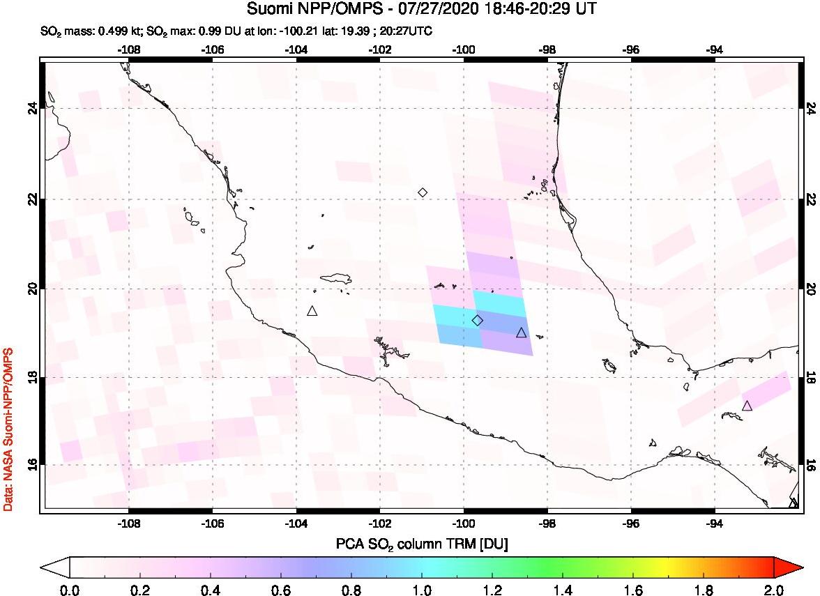 A sulfur dioxide image over Mexico on Jul 27, 2020.