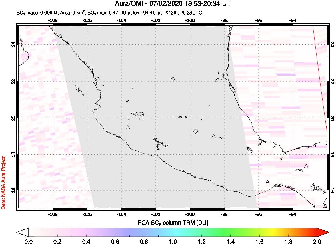 A sulfur dioxide image over Mexico on Jul 02, 2020.