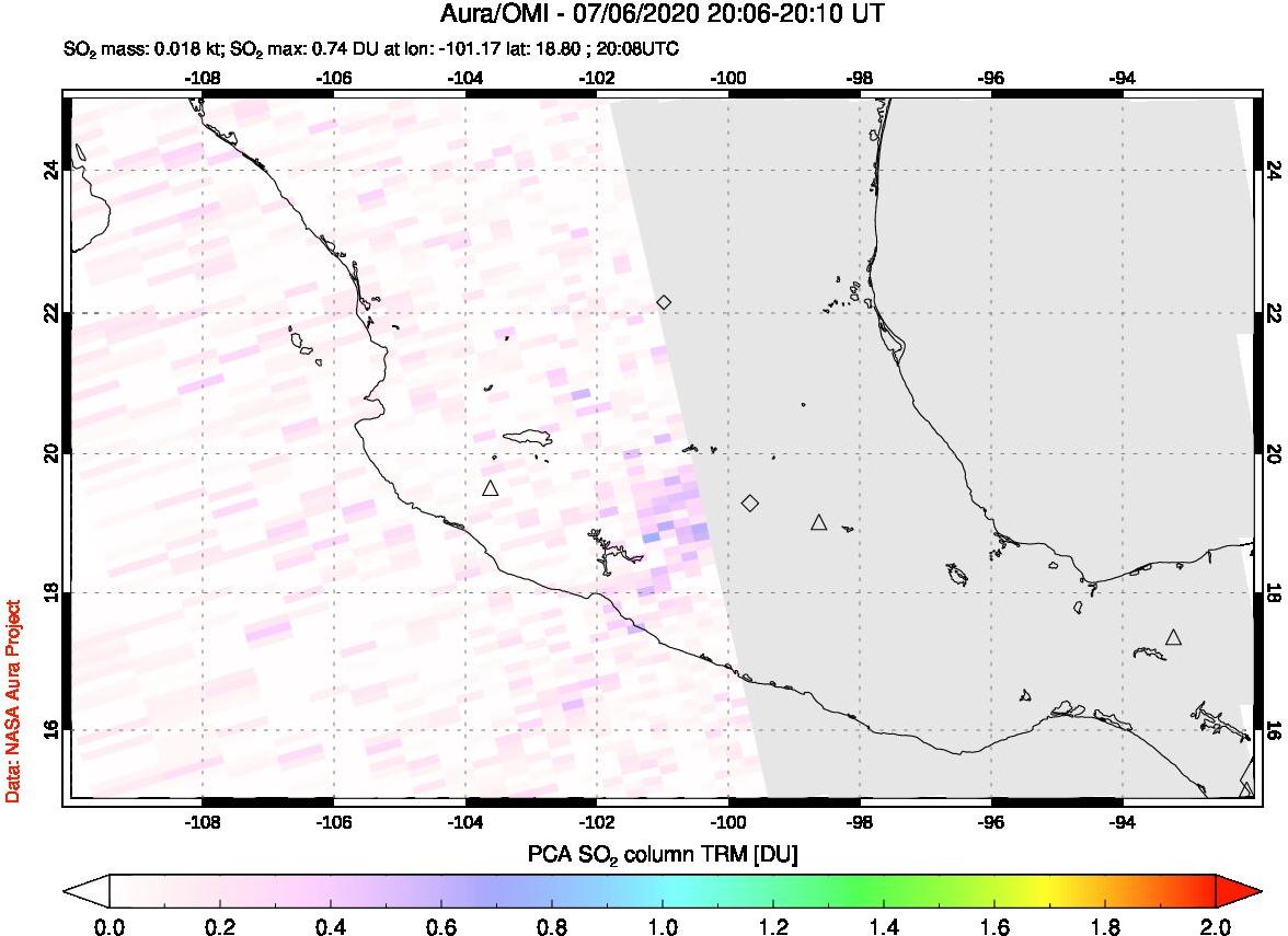 A sulfur dioxide image over Mexico on Jul 06, 2020.