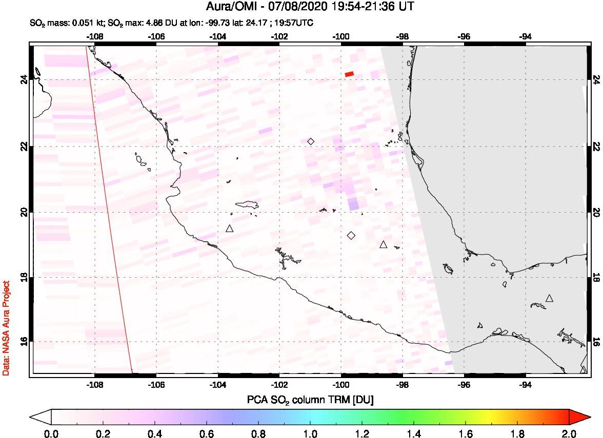 A sulfur dioxide image over Mexico on Jul 08, 2020.