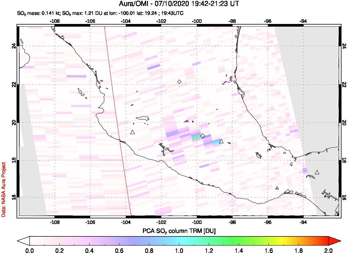 A sulfur dioxide image over Mexico on Jul 10, 2020.